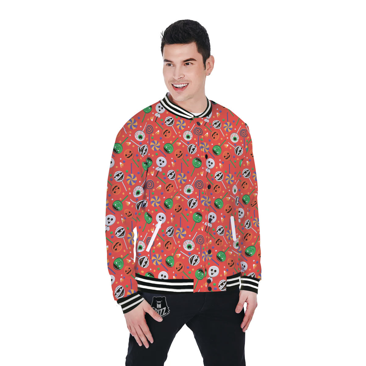 Candy Cute Halloween Print Pattern Baseball Jacket-grizzshop