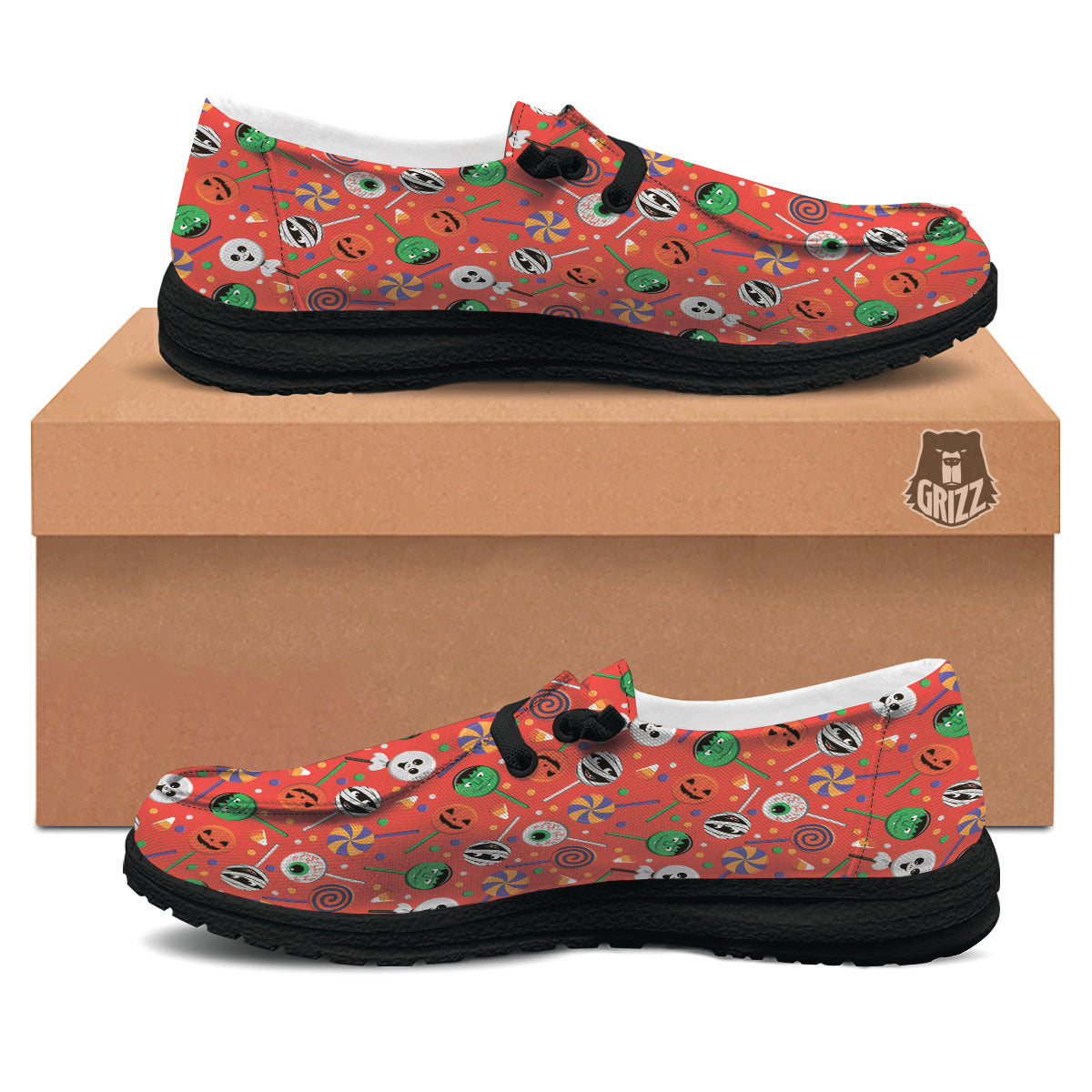 Candy Cute Halloween Print Pattern Black Loafers-grizzshop