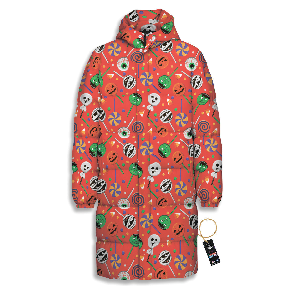 Candy Cute Halloween Print Pattern Long Down Jacket-grizzshop