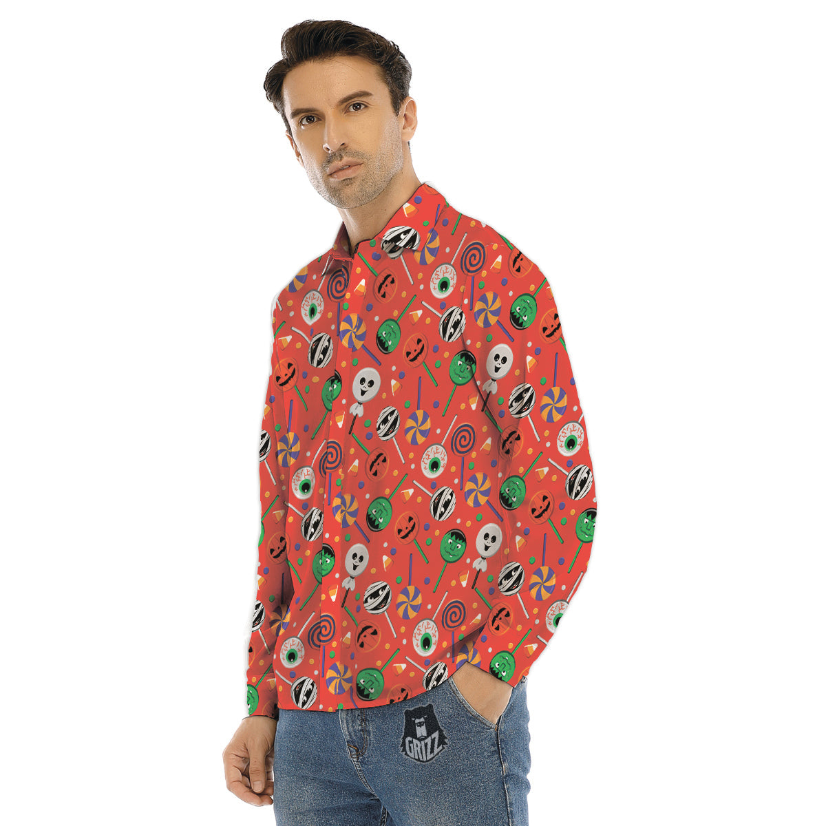 Candy Cute Halloween Print Pattern Men's Dress Shirts-grizzshop