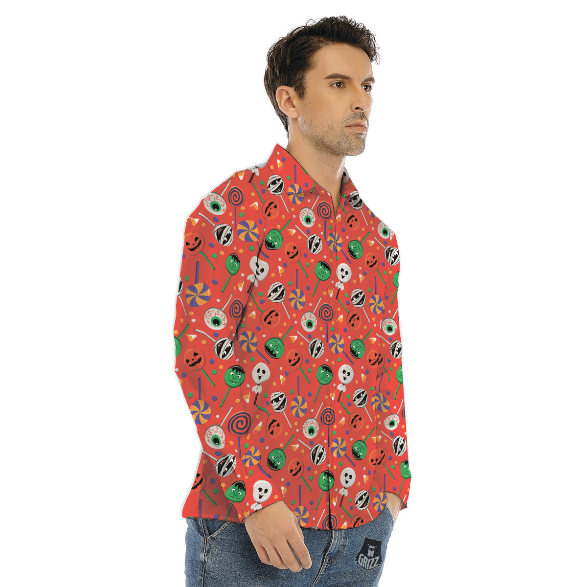 Candy Cute Halloween Print Pattern Men's Dress Shirts-grizzshop