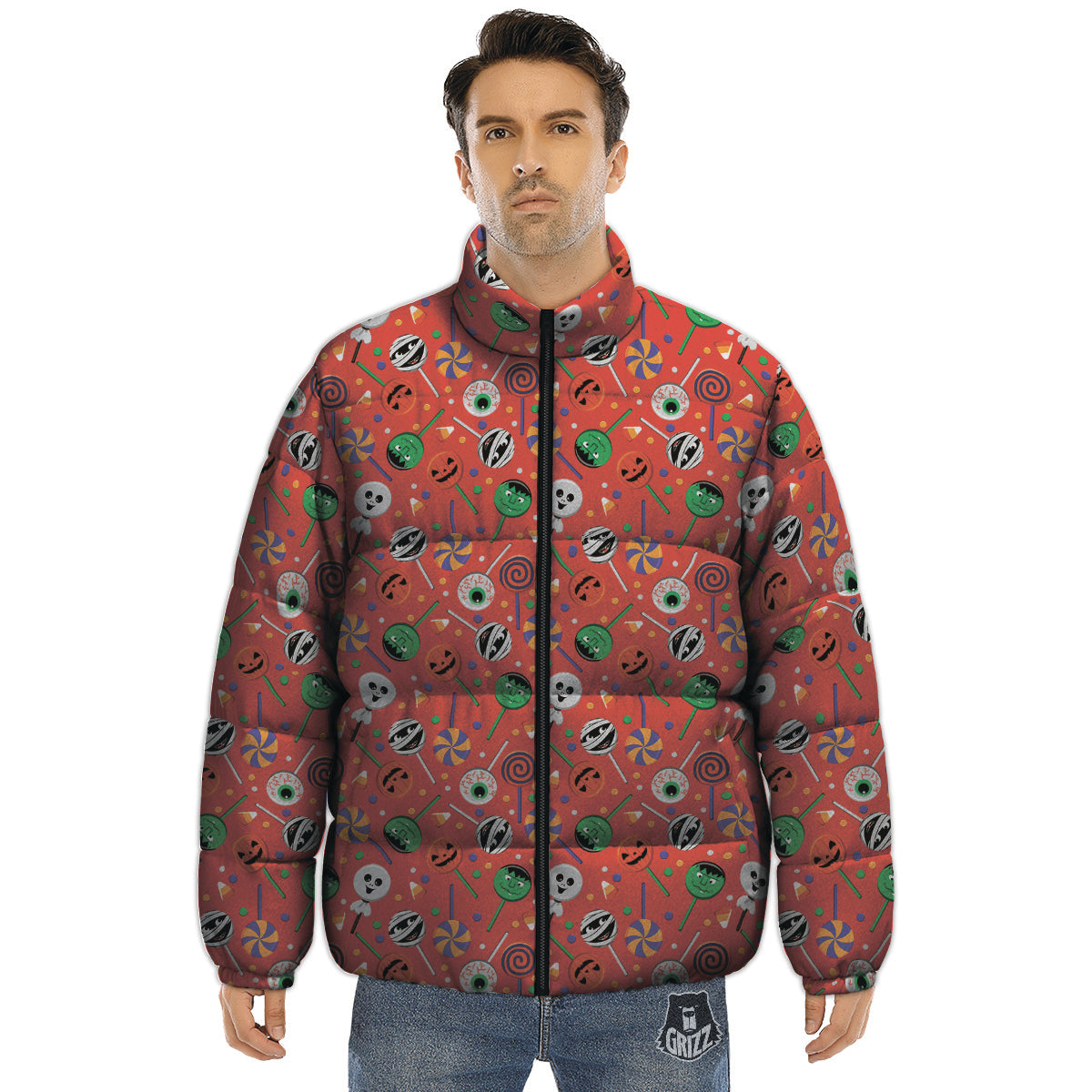 Candy Cute Halloween Print Pattern Puffer Jacket-grizzshop