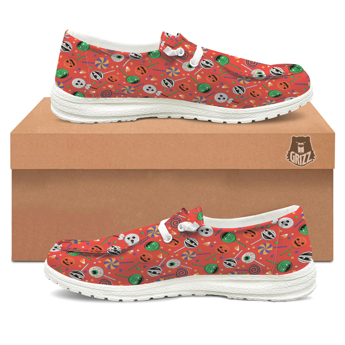 Candy Cute Halloween Print Pattern White Loafers-grizzshop