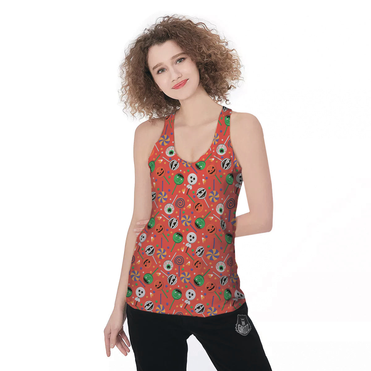 Candy Cute Halloween Print Pattern Women's Racerback Tank Top-grizzshop