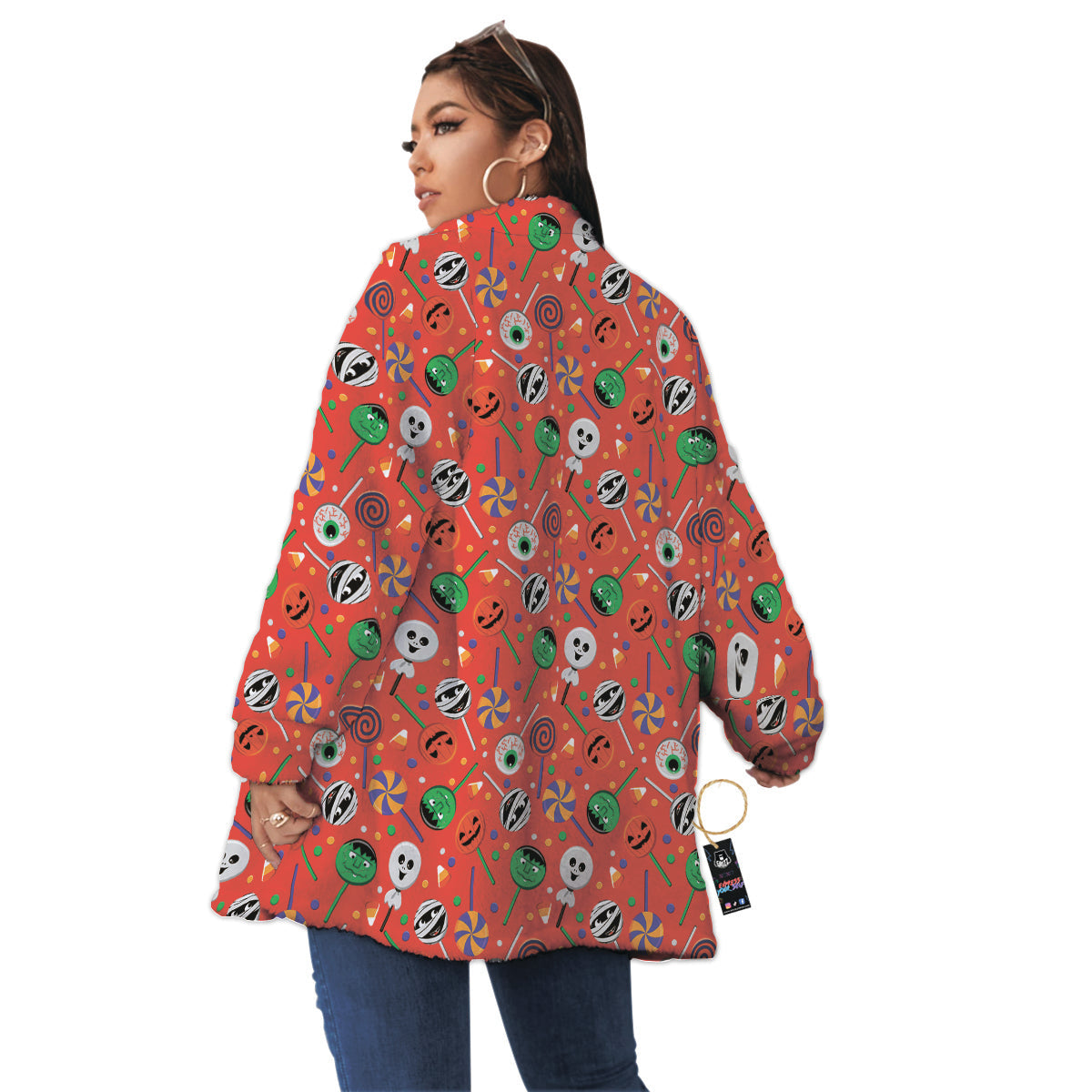 Candy Cute Halloween Print Pattern Women's Sherpa Jacket-grizzshop