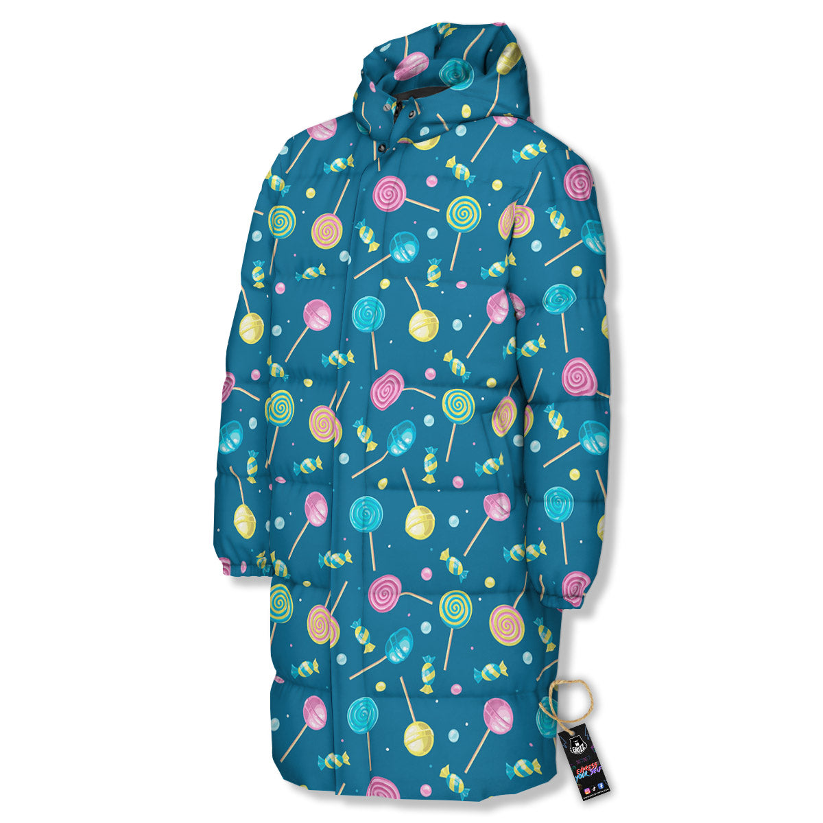 Candy Cute Print Pattern Long Down Jacket-grizzshop