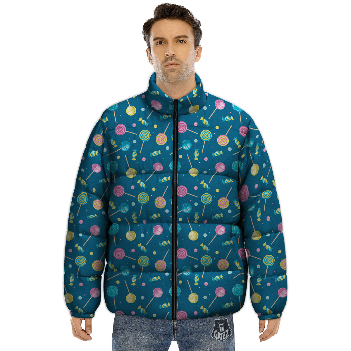 Candy Cute Print Pattern Puffer Jacket-grizzshop