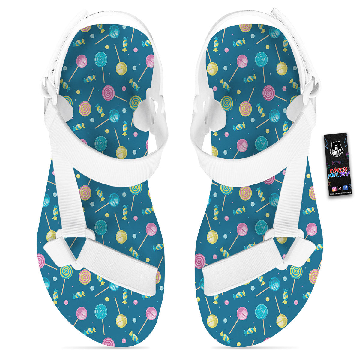 Candy Cute Print Pattern White Open Toe Sandals-grizzshop