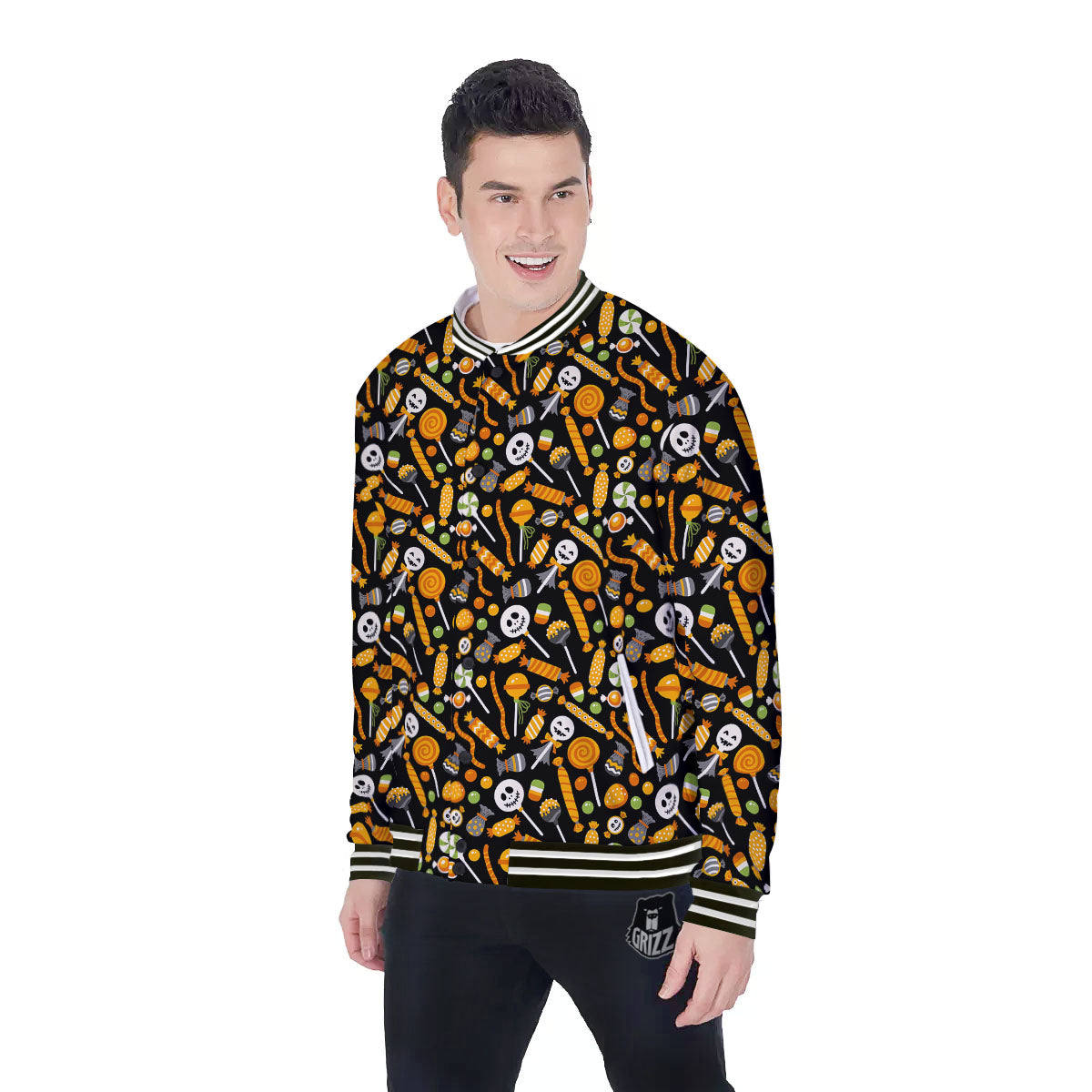 Candy Halloween Print Pattern Baseball Jacket-grizzshop