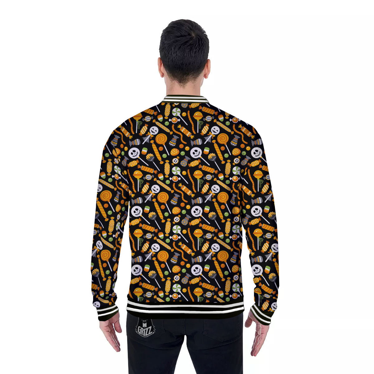 Candy Halloween Print Pattern Baseball Jacket-grizzshop