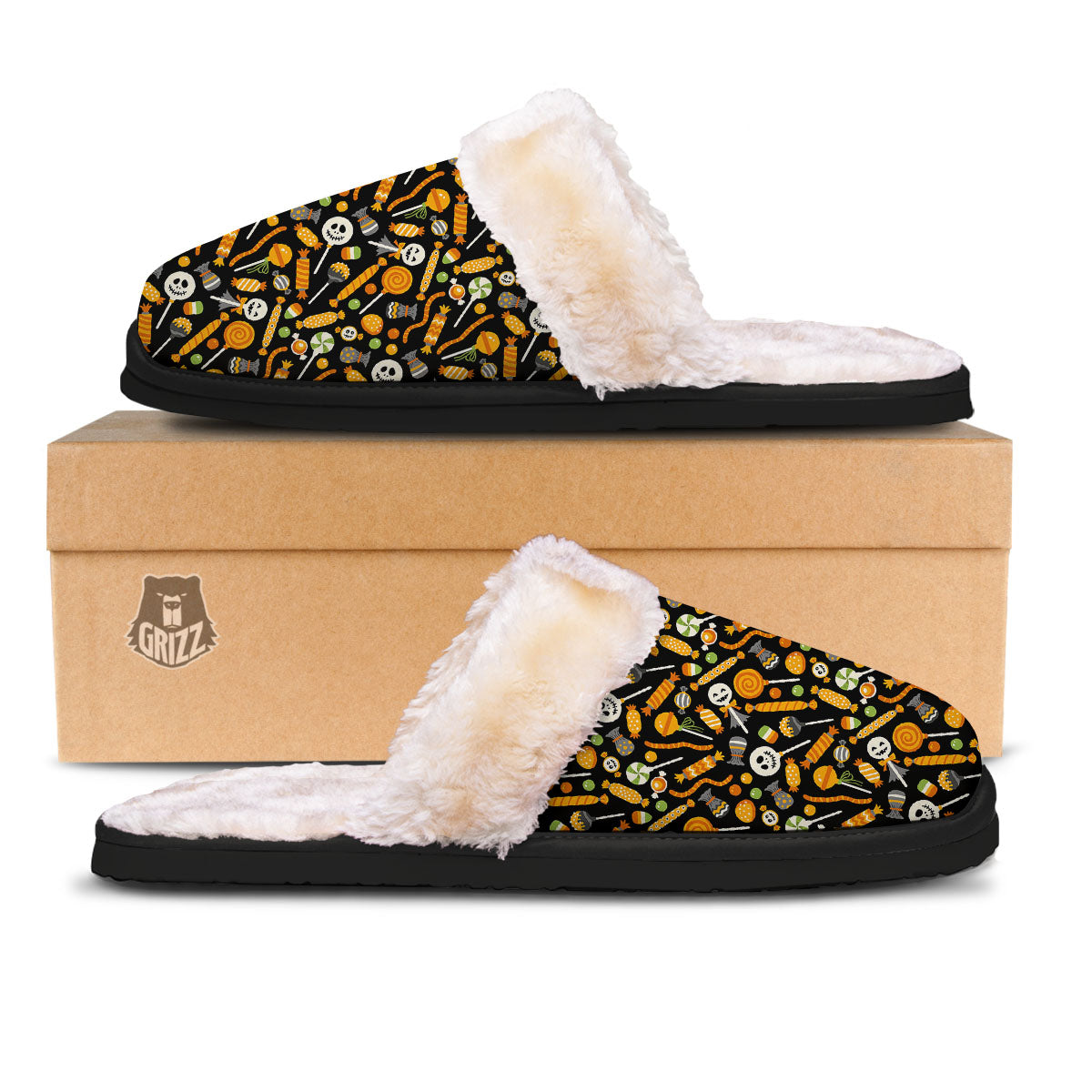 Candy Halloween Print Pattern Slippers-grizzshop
