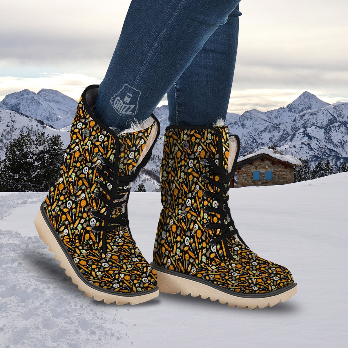 Candy Halloween Print Pattern Snow Boots-grizzshop