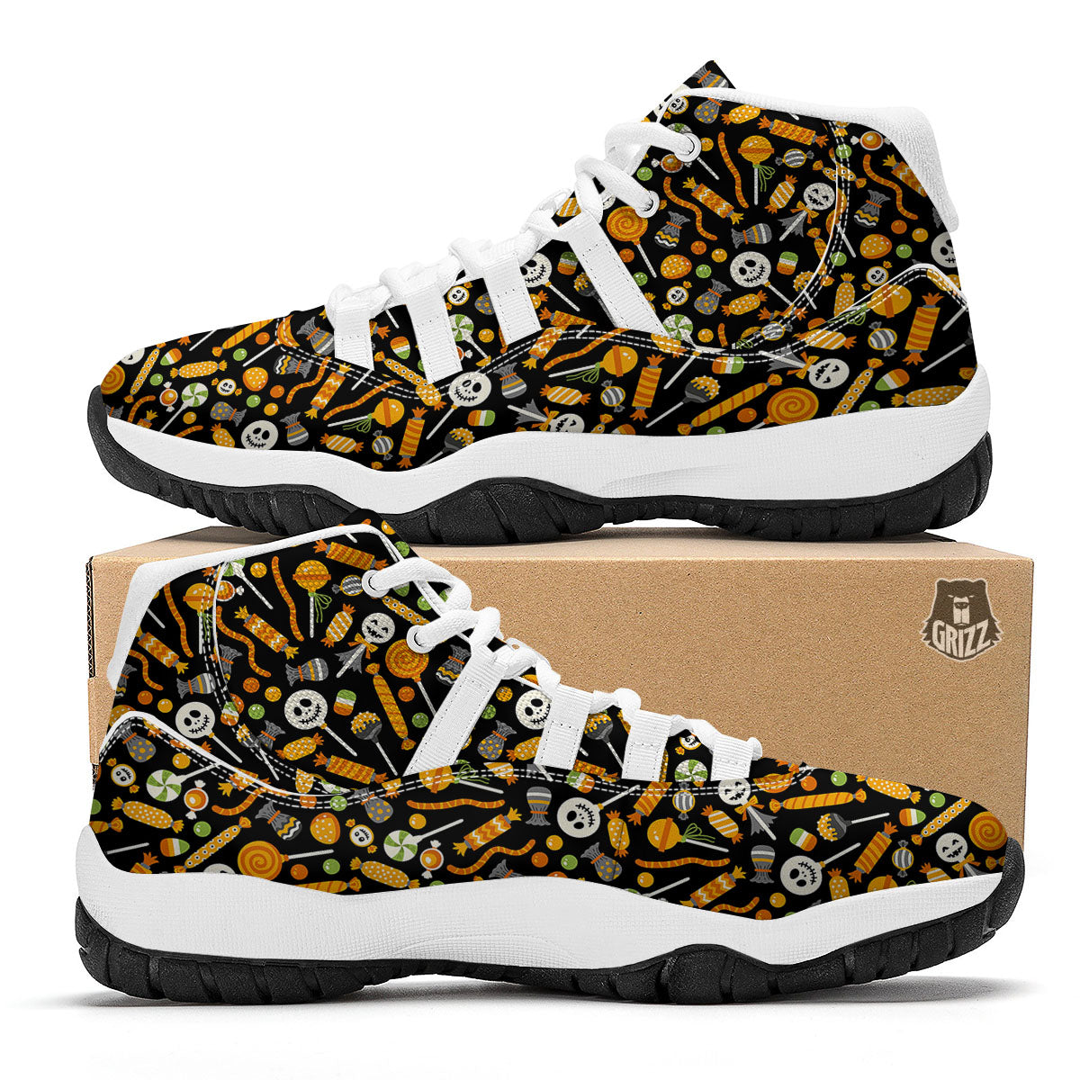 Candy Halloween Print Pattern White Bball Shoes-grizzshop