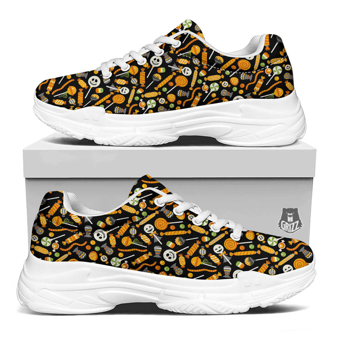 Candy Halloween Print Pattern White Chunky Shoes-grizzshop