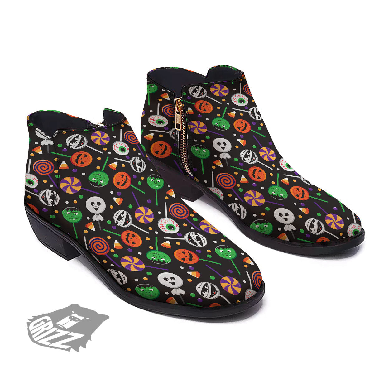 Candy Monsters Halloween Print Pattern Ankle Boots-grizzshop