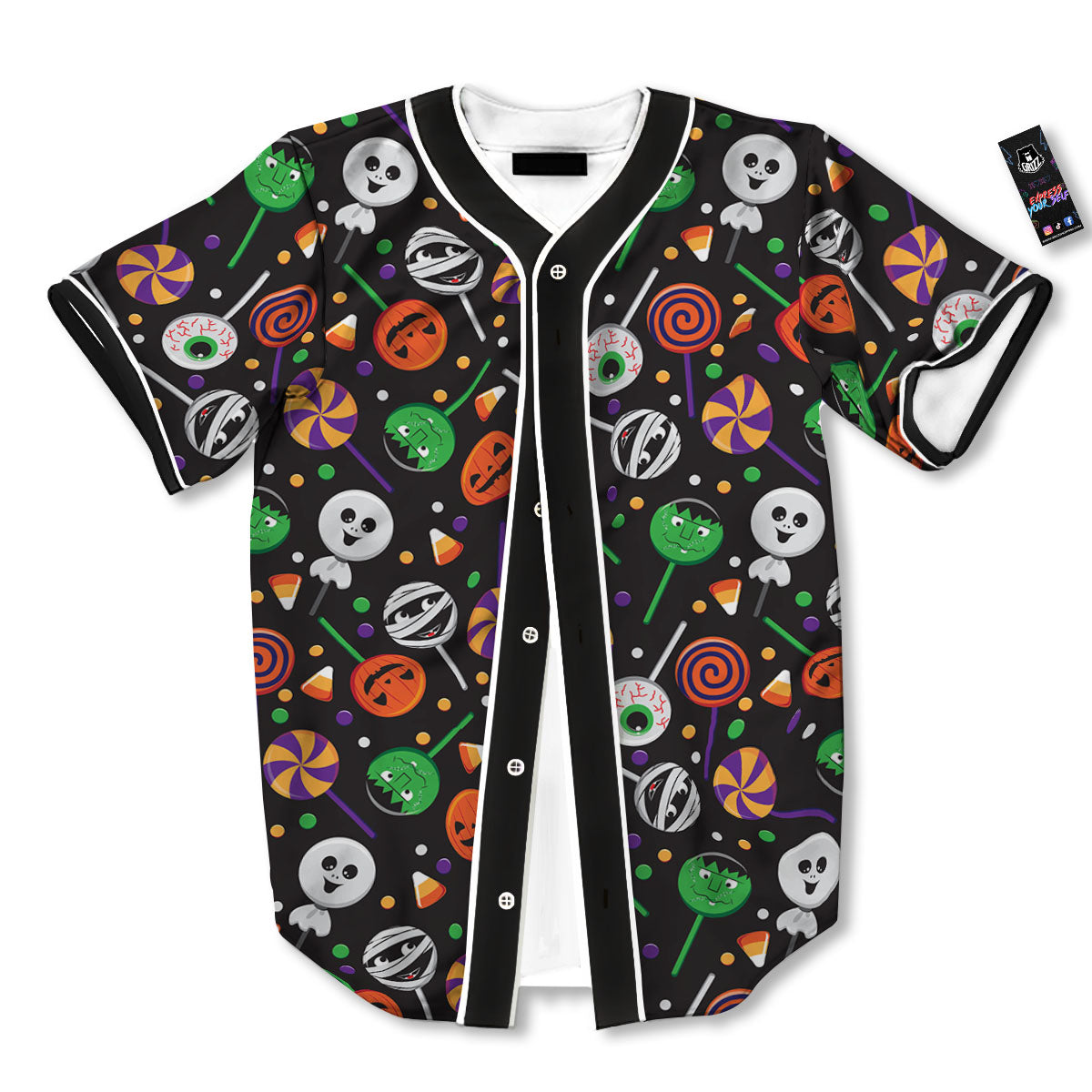 Candy Monsters Halloween Print Pattern Baseball Jersey-grizzshop