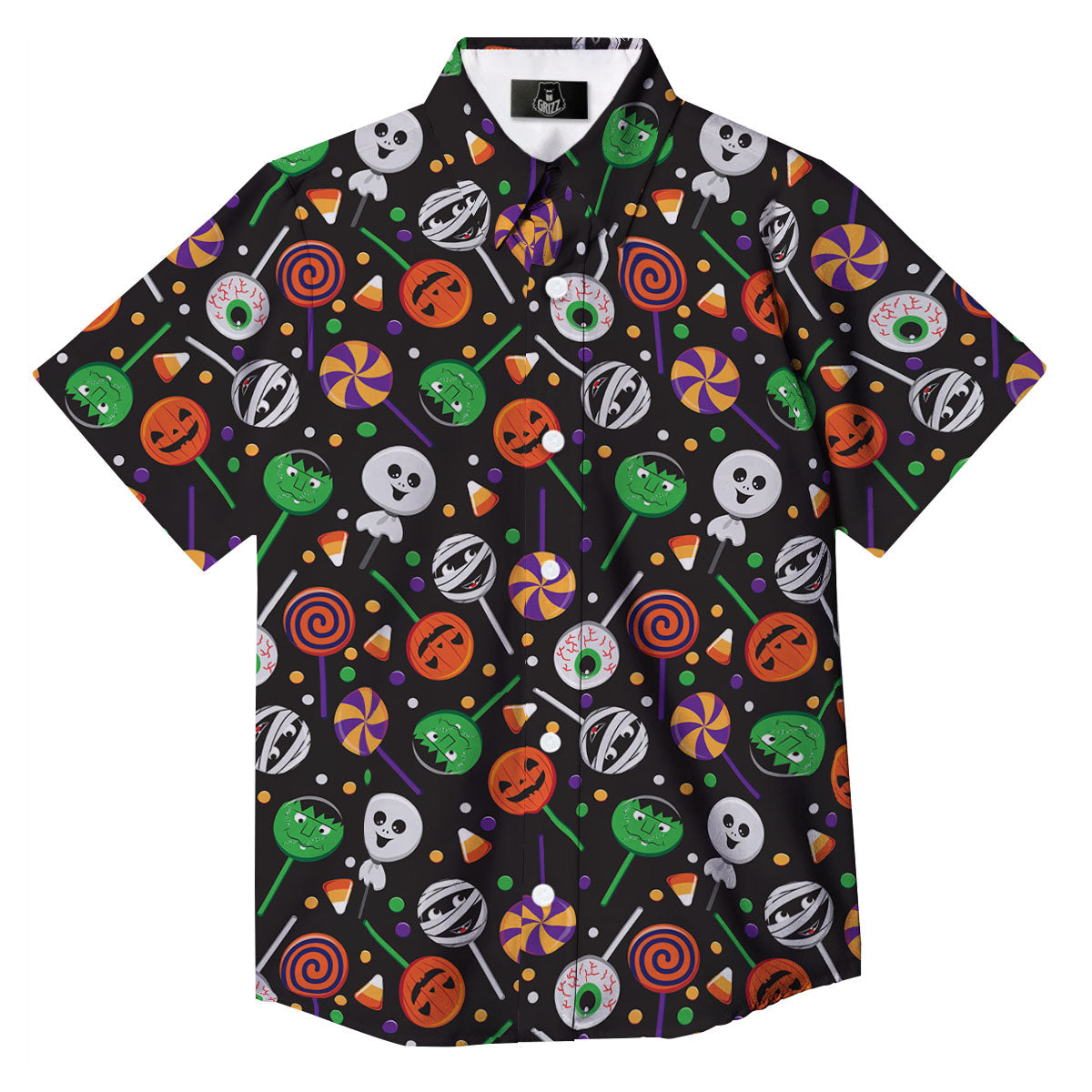 Candy Monsters Halloween Print Pattern Button Up Shirt-grizzshop