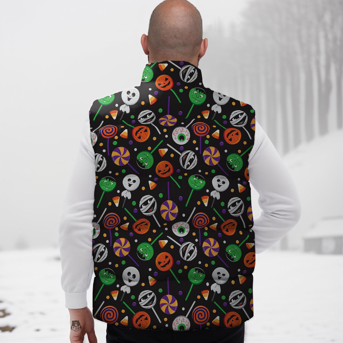 Candy Monsters Halloween Print Pattern Down Vest