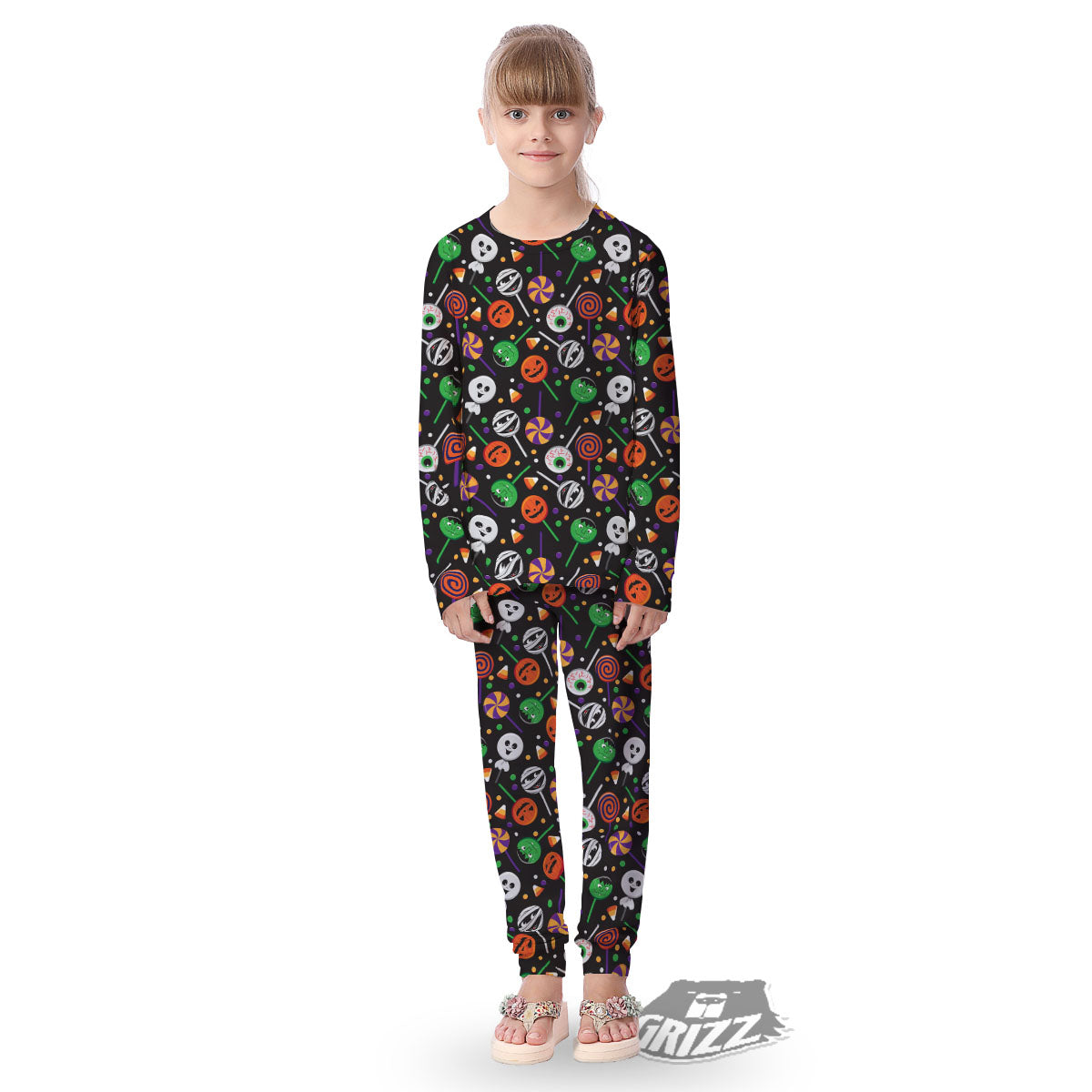 Candy Monsters Halloween Print Pattern Kid's Pajamas-grizzshop