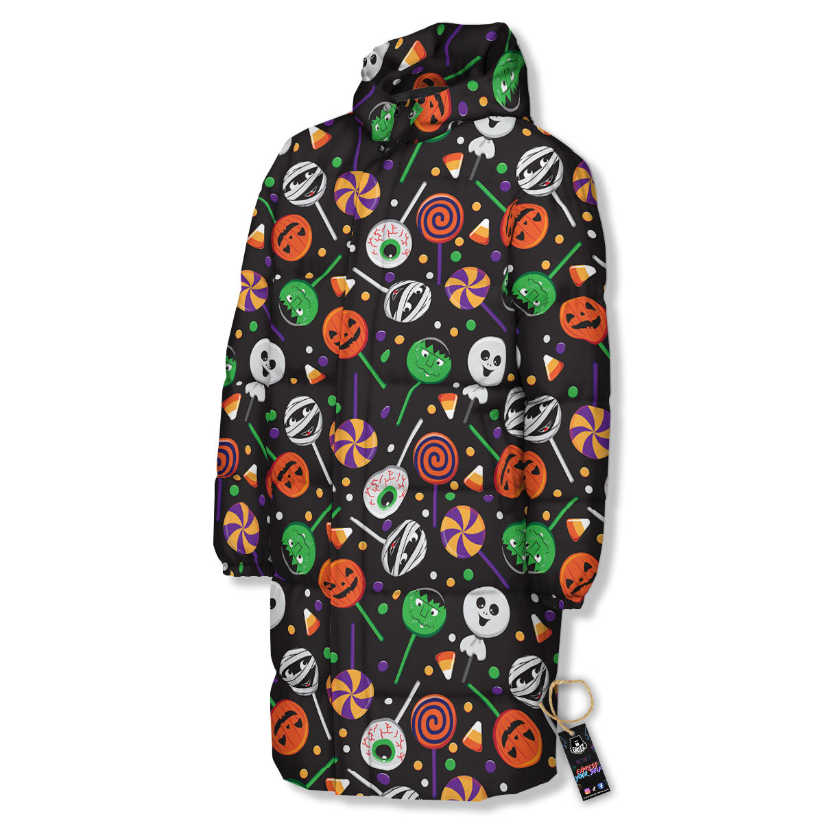 Candy Monsters Halloween Print Pattern Long Down Jacket-grizzshop
