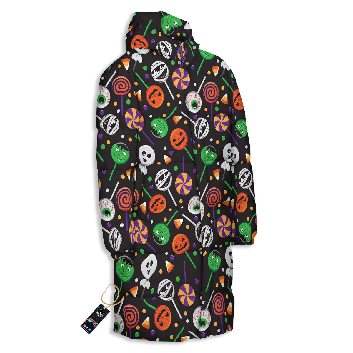 Candy Monsters Halloween Print Pattern Long Down Jacket-grizzshop
