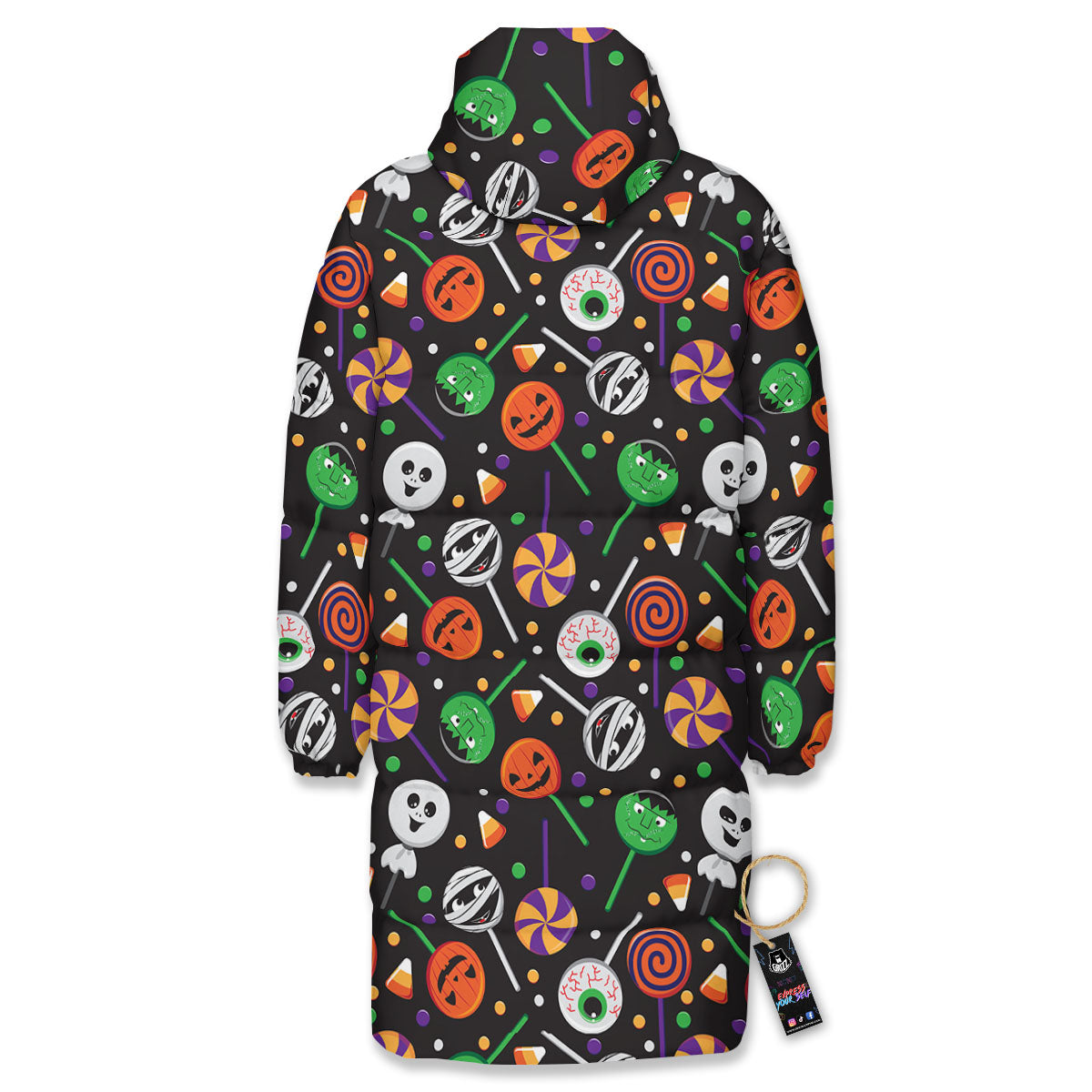 Candy Monsters Halloween Print Pattern Long Down Jacket-grizzshop