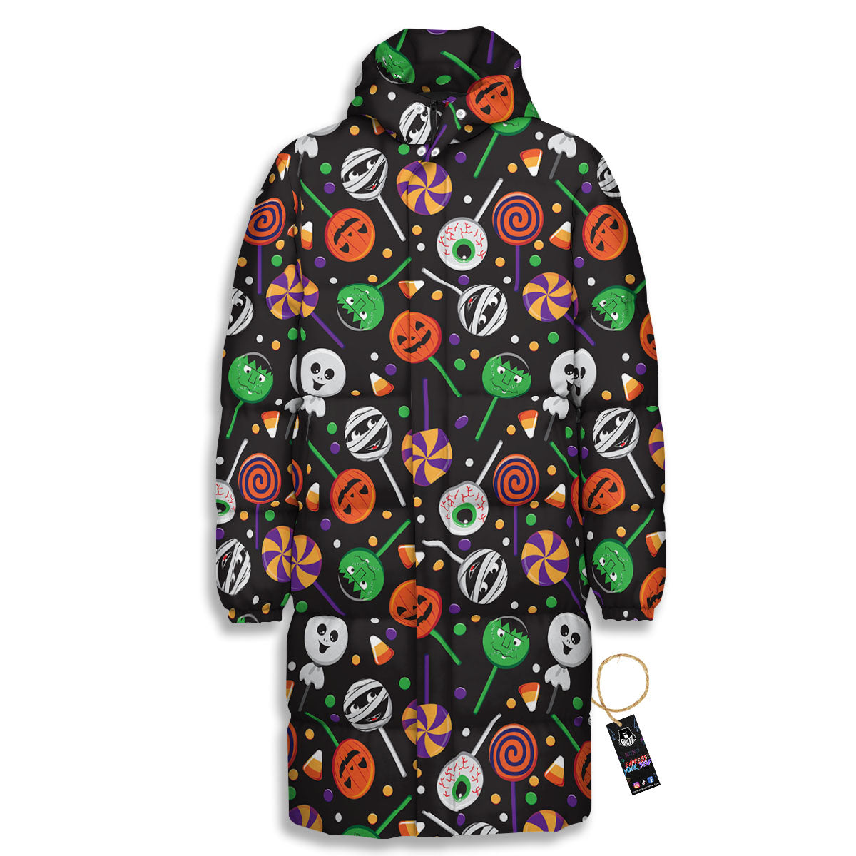 Candy Monsters Halloween Print Pattern Long Down Jacket-grizzshop