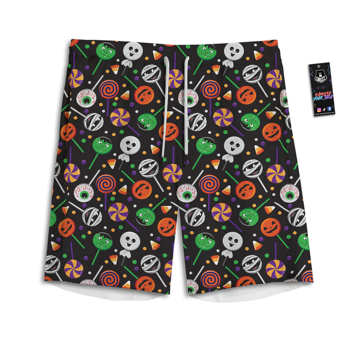 Candy Monsters Halloween Print Pattern Men's Athletic Shorts