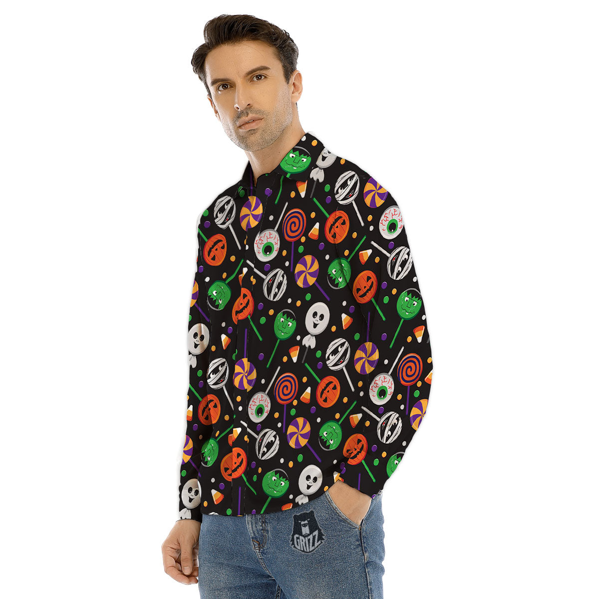 Candy Monsters Halloween Print Pattern Men's Dress Shirts-grizzshop