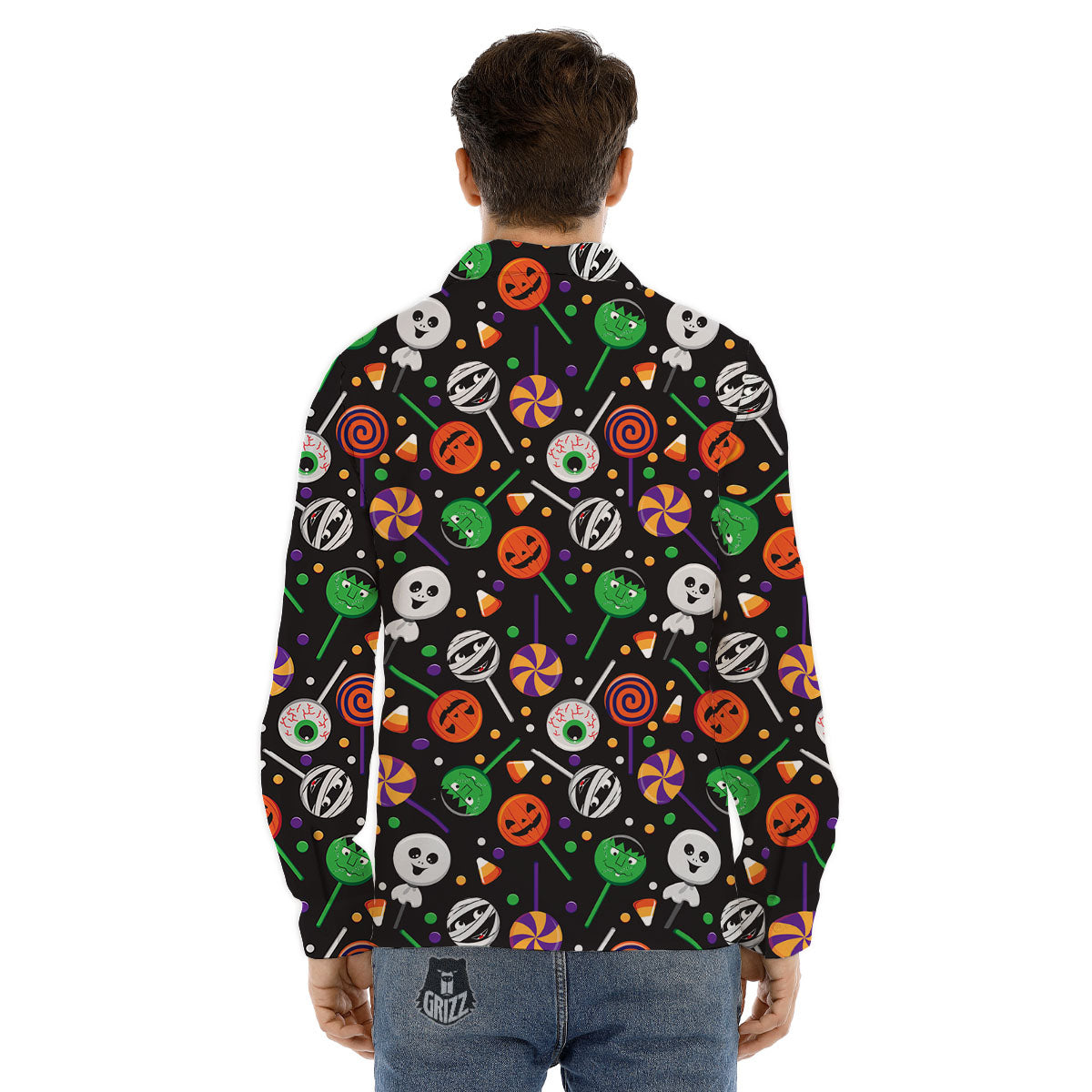 Candy Monsters Halloween Print Pattern Men's Dress Shirts-grizzshop