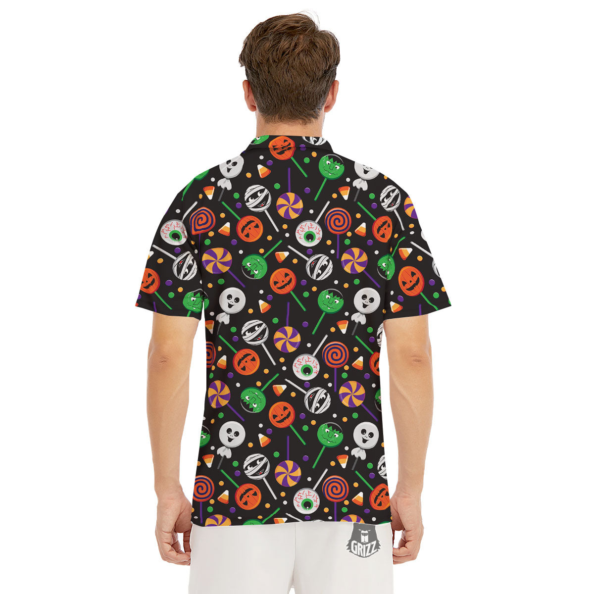 Candy Monsters Halloween Print Pattern Men's Golf Shirts-grizzshop