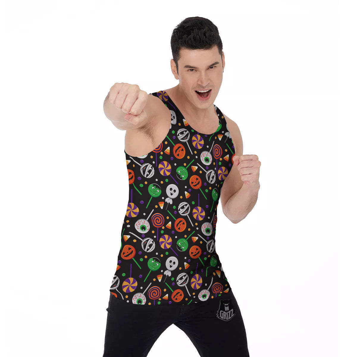Candy Monsters Halloween Print Pattern Men's Tank Top-grizzshop