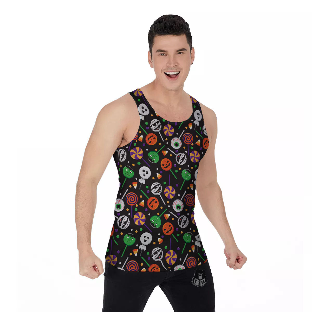Candy Monsters Halloween Print Pattern Men's Tank Top-grizzshop