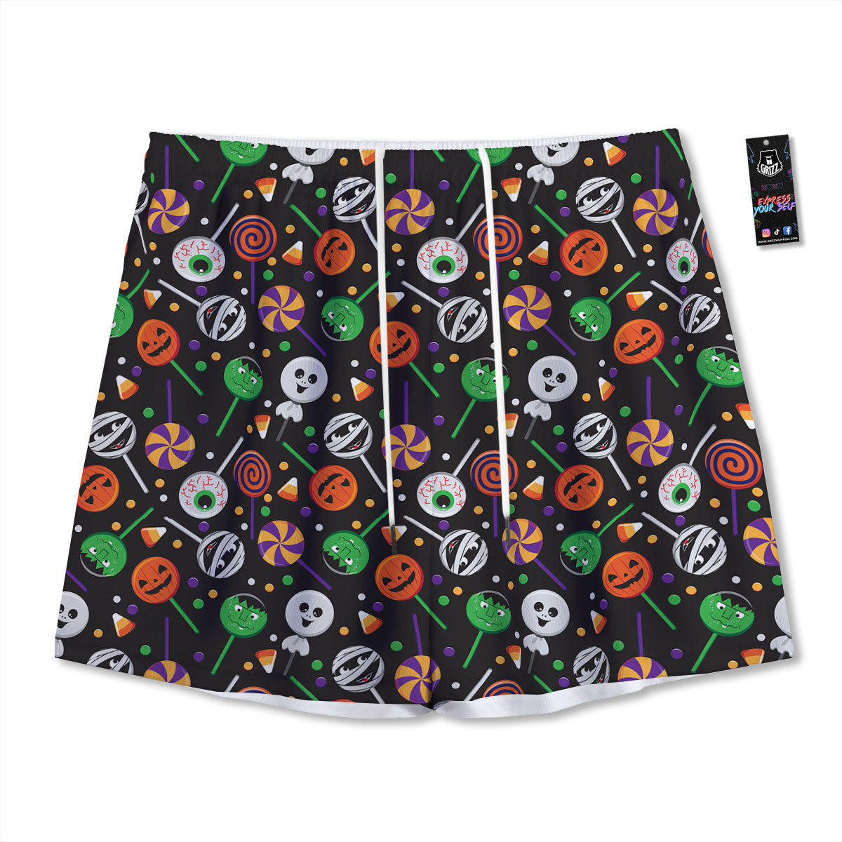 Candy Monsters Halloween Print Pattern Mesh Shorts
