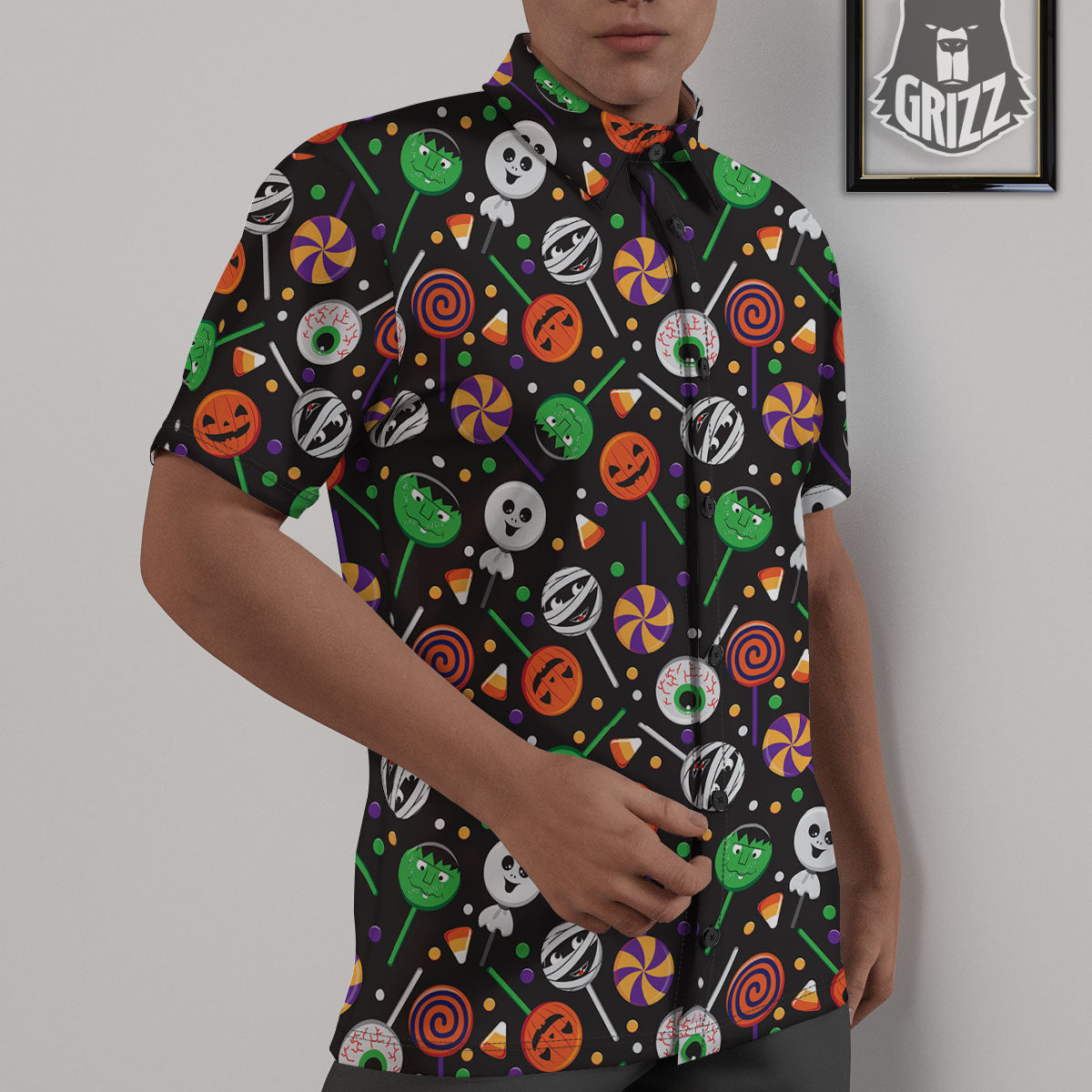 Candy Monsters Halloween Print Pattern Untucked Shirts-grizzshop