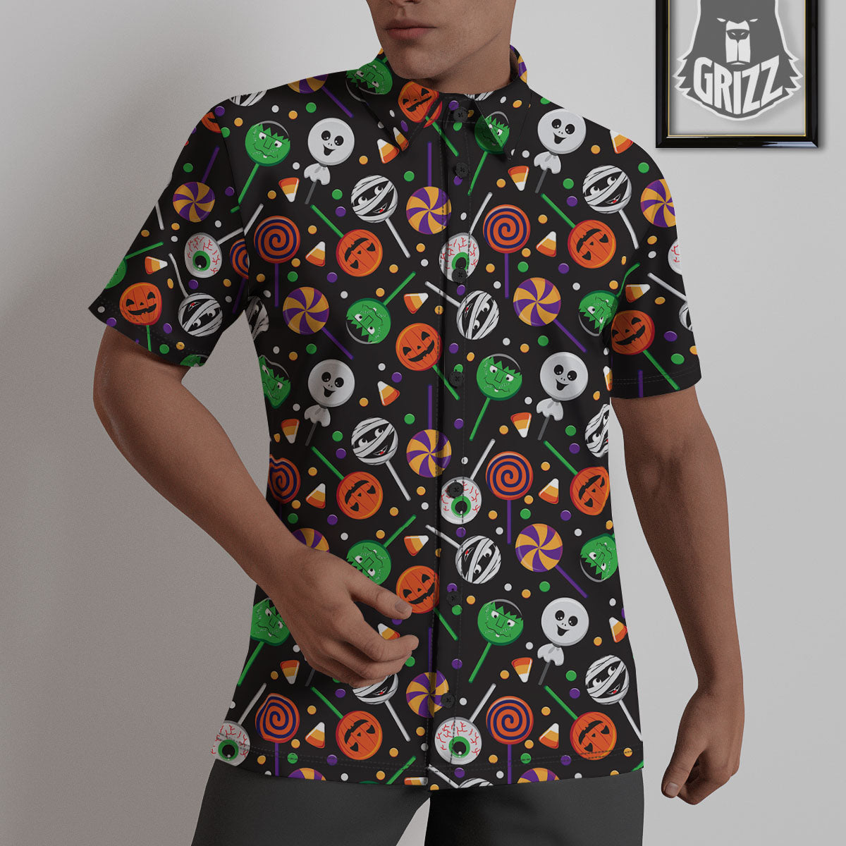Candy Monsters Halloween Print Pattern Untucked Shirts-grizzshop