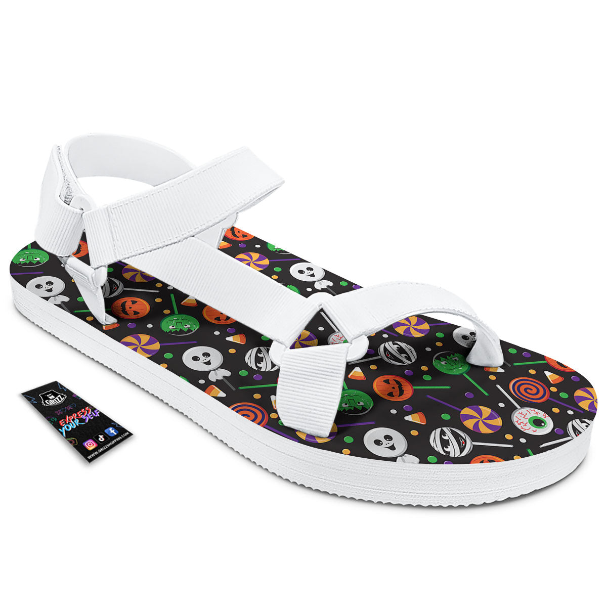 Candy Monsters Halloween Print Pattern White Open Toe Sandals-grizzshop