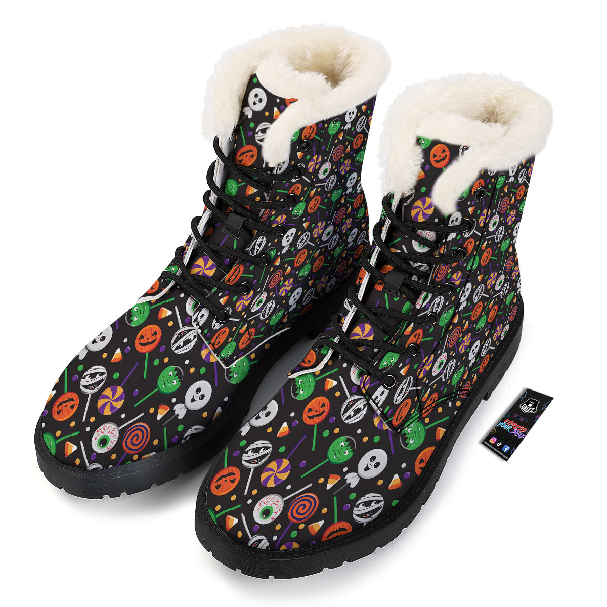 Candy Monsters Halloween Print Pattern Winter Boots-grizzshop