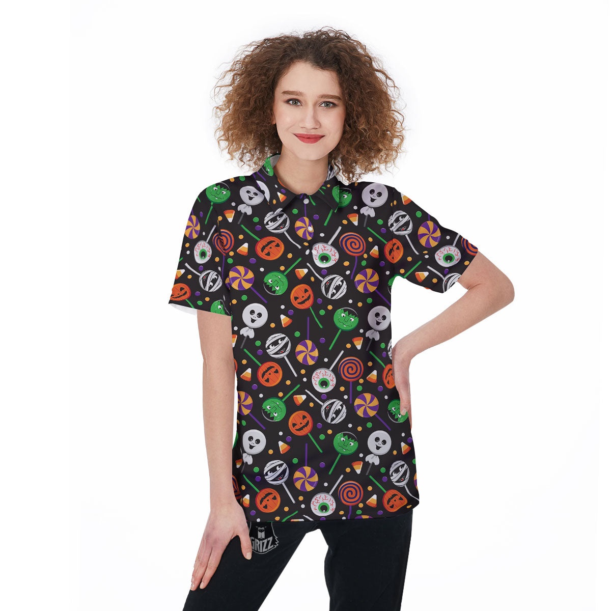 Candy Monsters Halloween Print Pattern Women's Golf Shirts-grizzshop