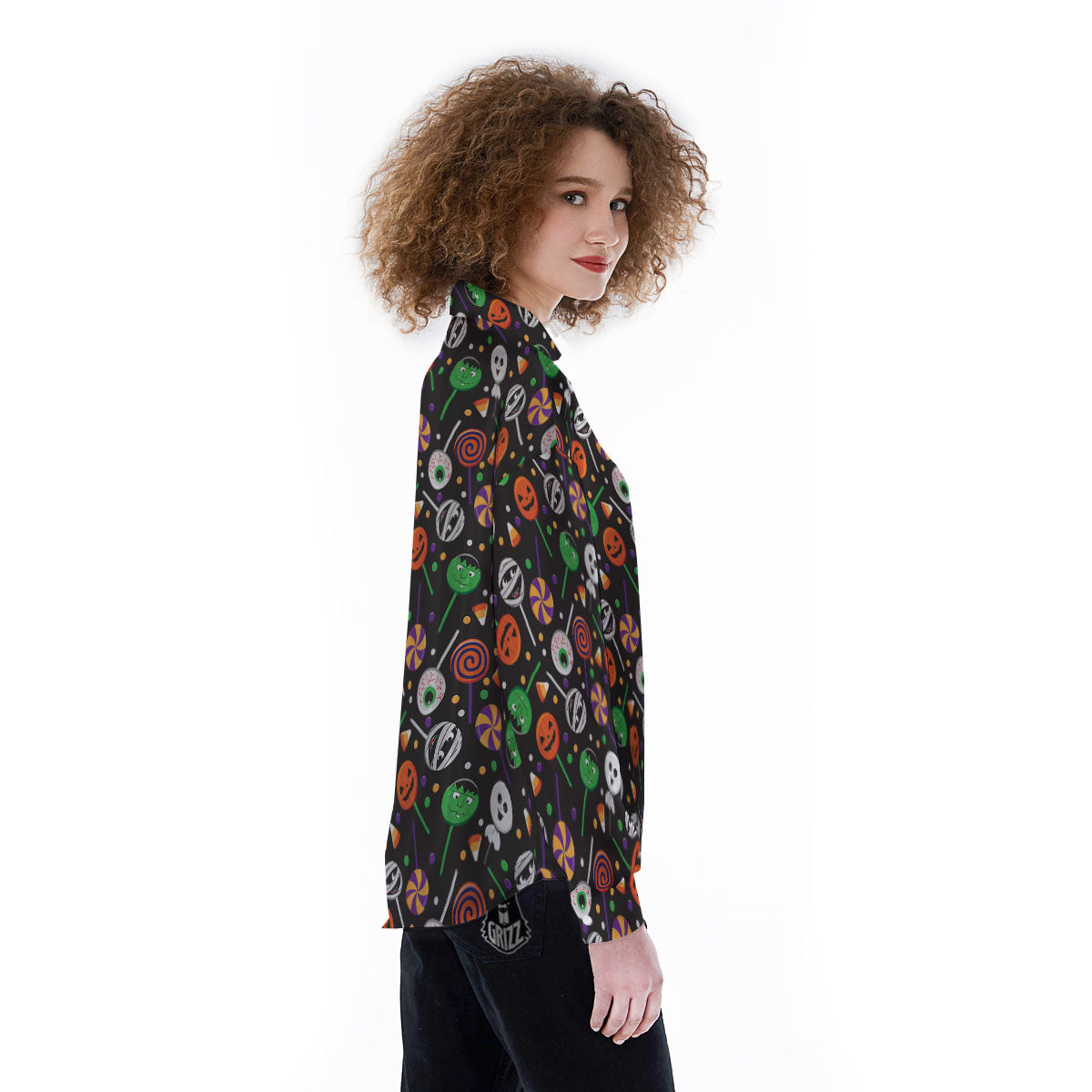 Candy Monsters Halloween Print Pattern Women's Long Sleeve Shirts-grizzshop