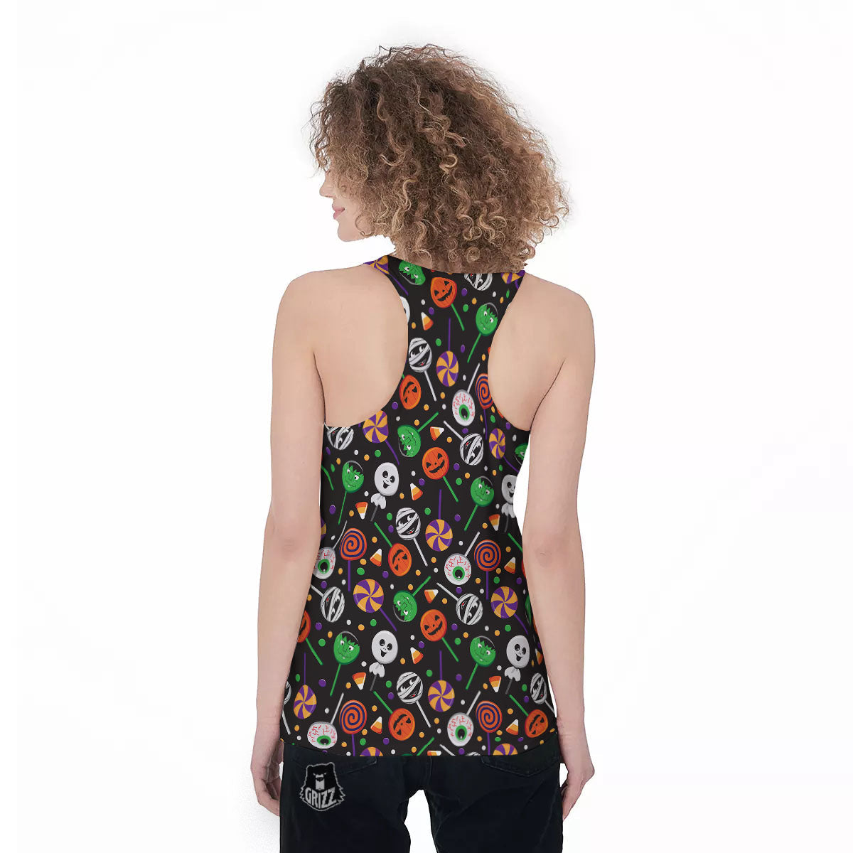Candy Monsters Halloween Print Pattern Women's Racerback Tank Top-grizzshop
