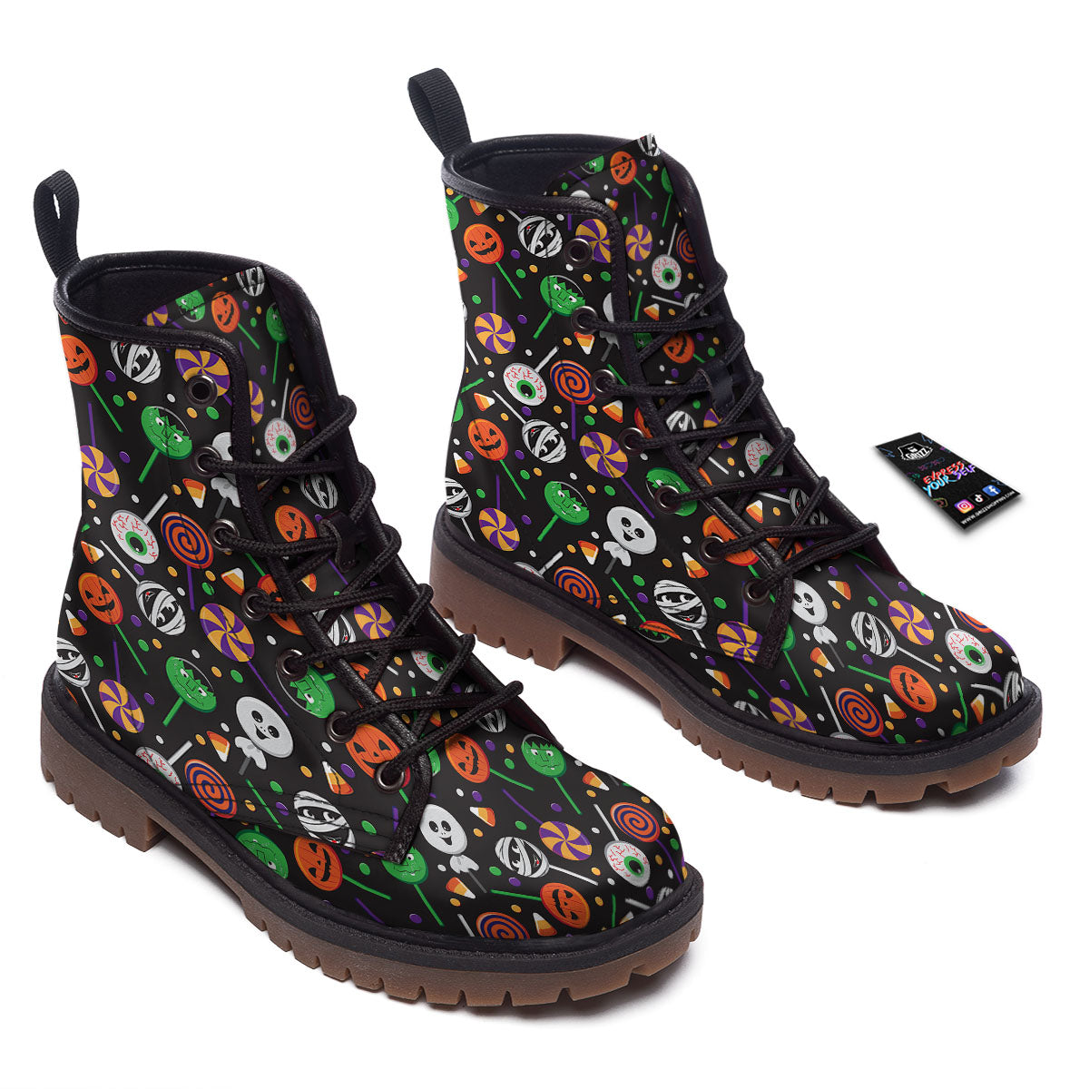 Candy Monsters Halloween Print Pattern Work Boots-grizzshop