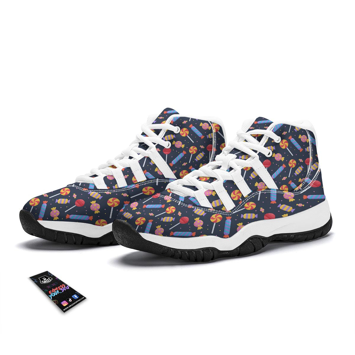 Candy Pattern Print White Bball Shoes-grizzshop
