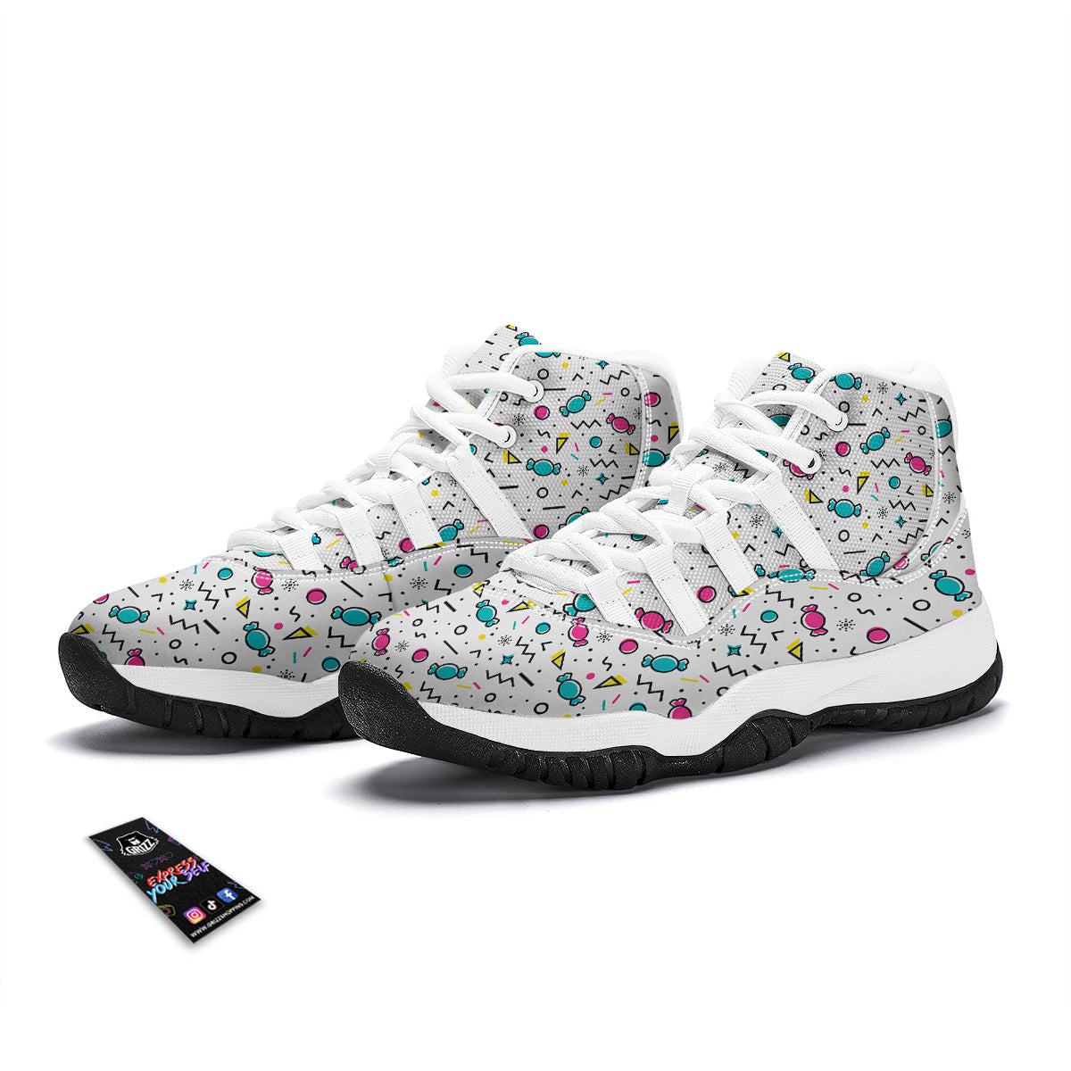 Candy Print Pattern White Bball Shoes-grizzshop