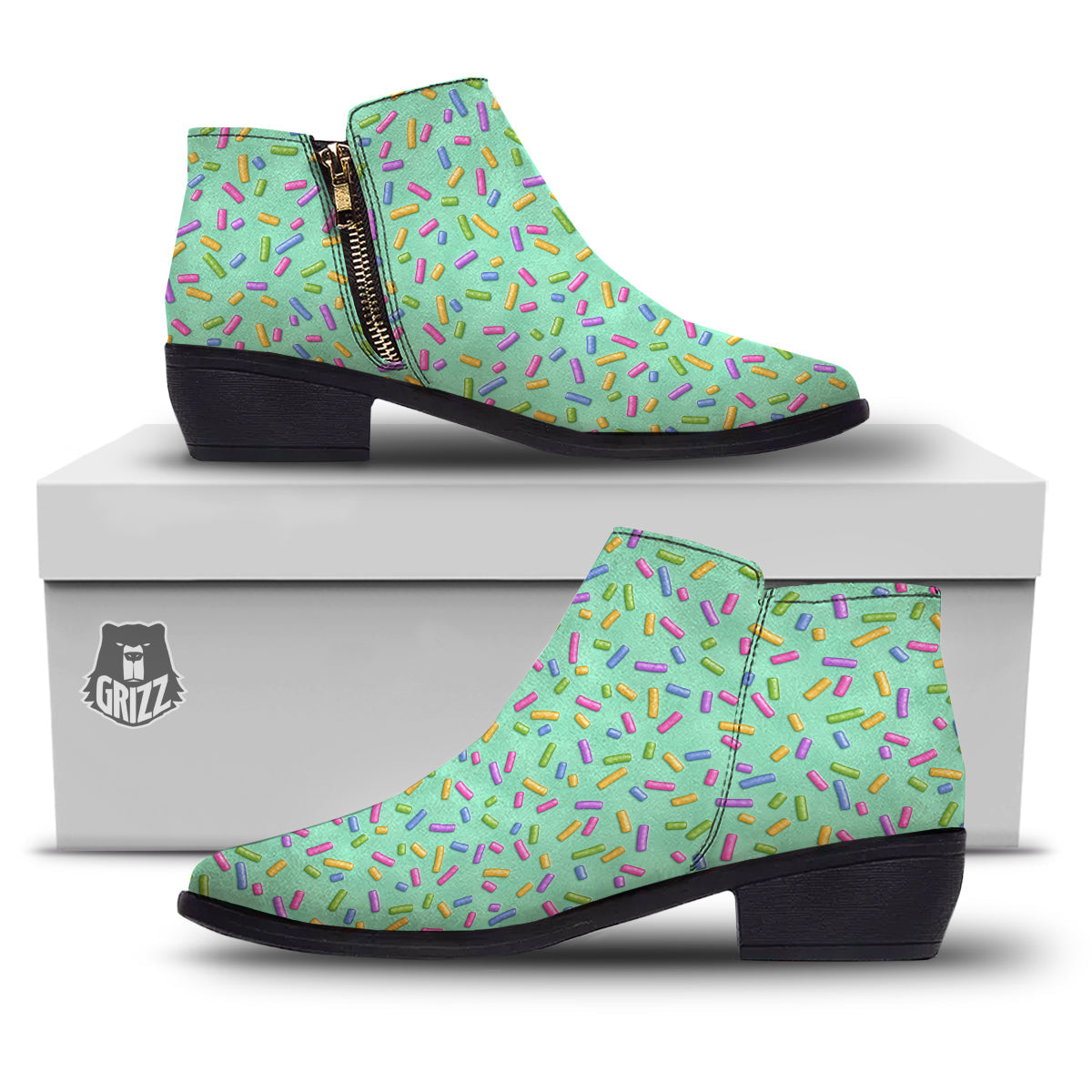 Candy Sprinkles Green Sweet Print Pattern Ankle Boots-grizzshop