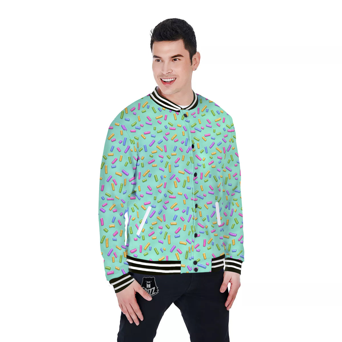 Candy Sprinkles Green Sweet Print Pattern Baseball Jacket-grizzshop