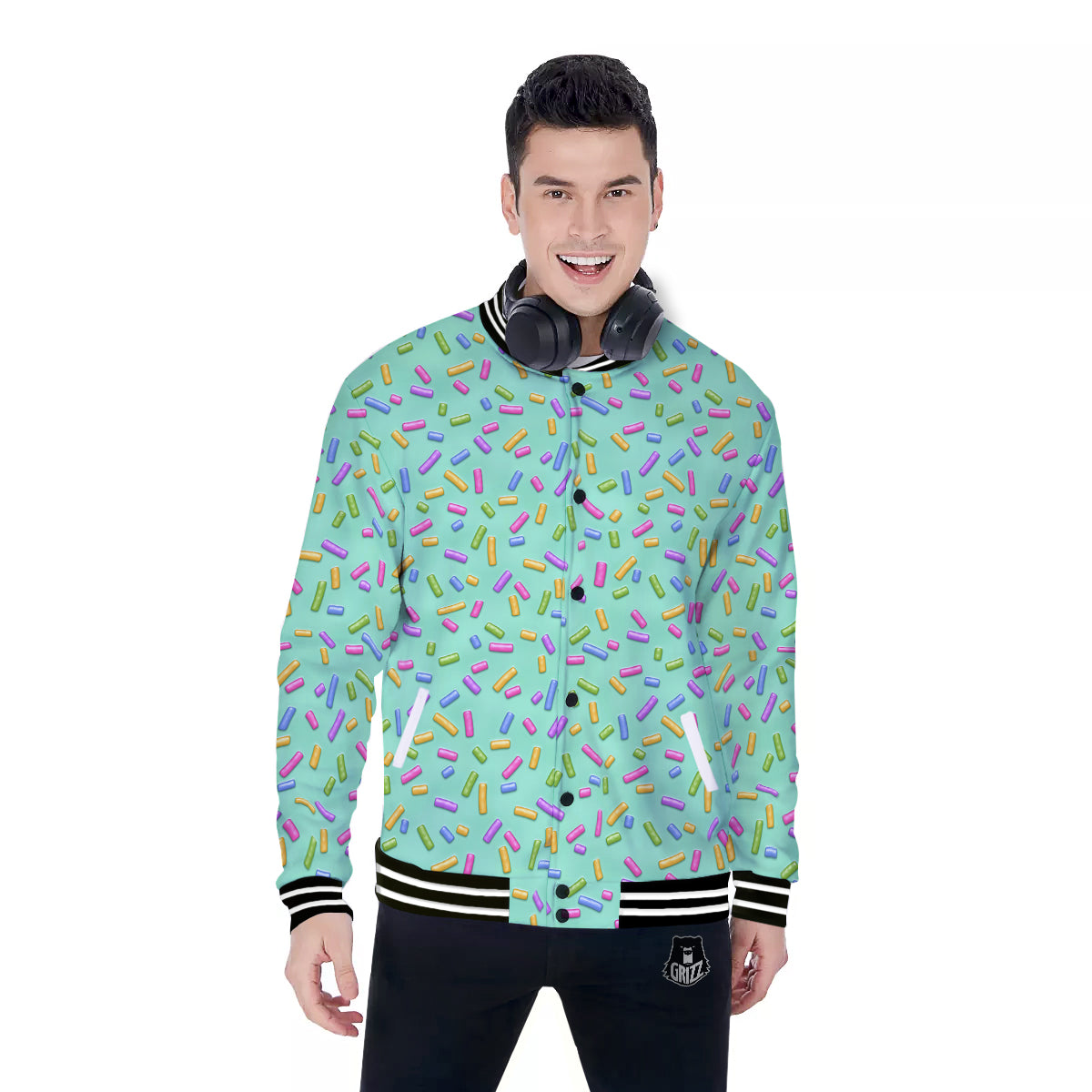 Candy Sprinkles Green Sweet Print Pattern Baseball Jacket-grizzshop
