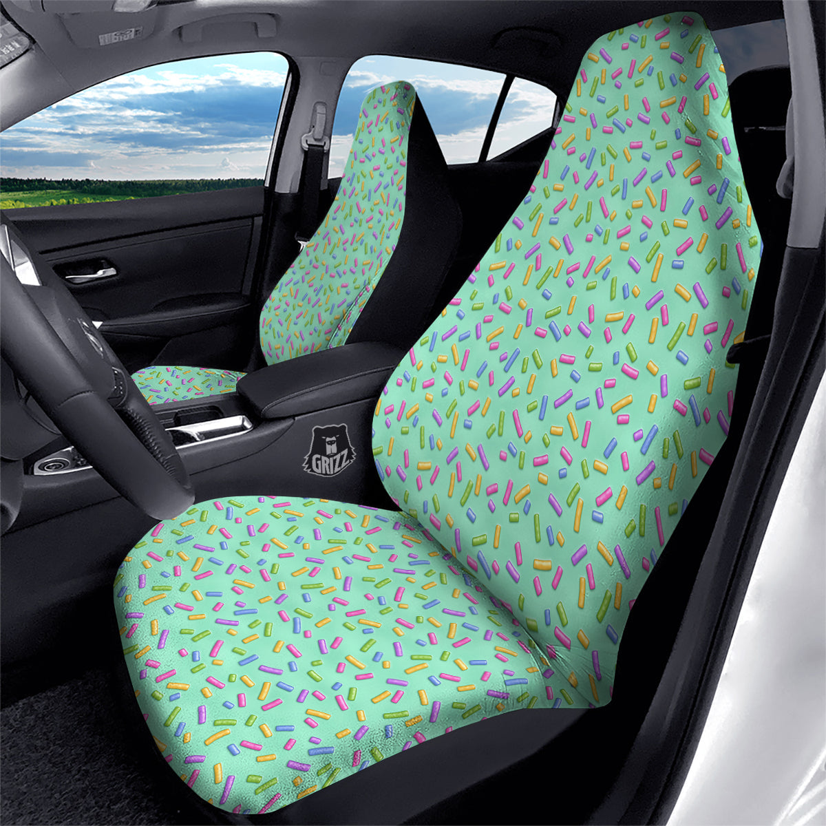 Candy Sprinkles Green Sweet Print Pattern Car Seat Covers-grizzshop