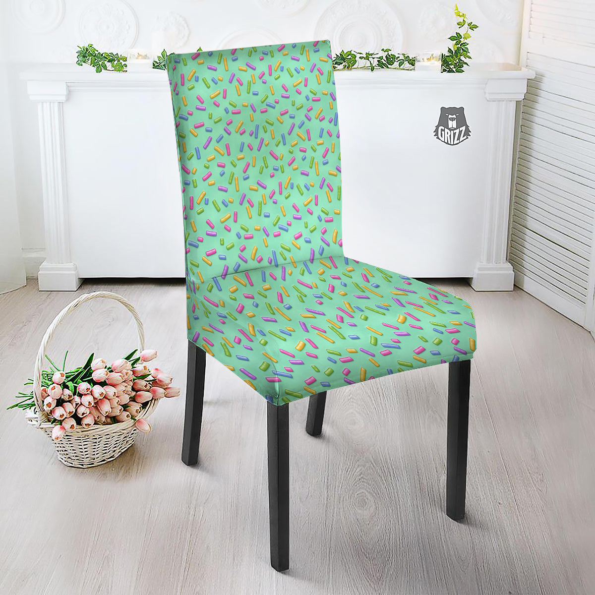 Candy Sprinkles Green Sweet Print Pattern Dining Chair Slipcover-grizzshop