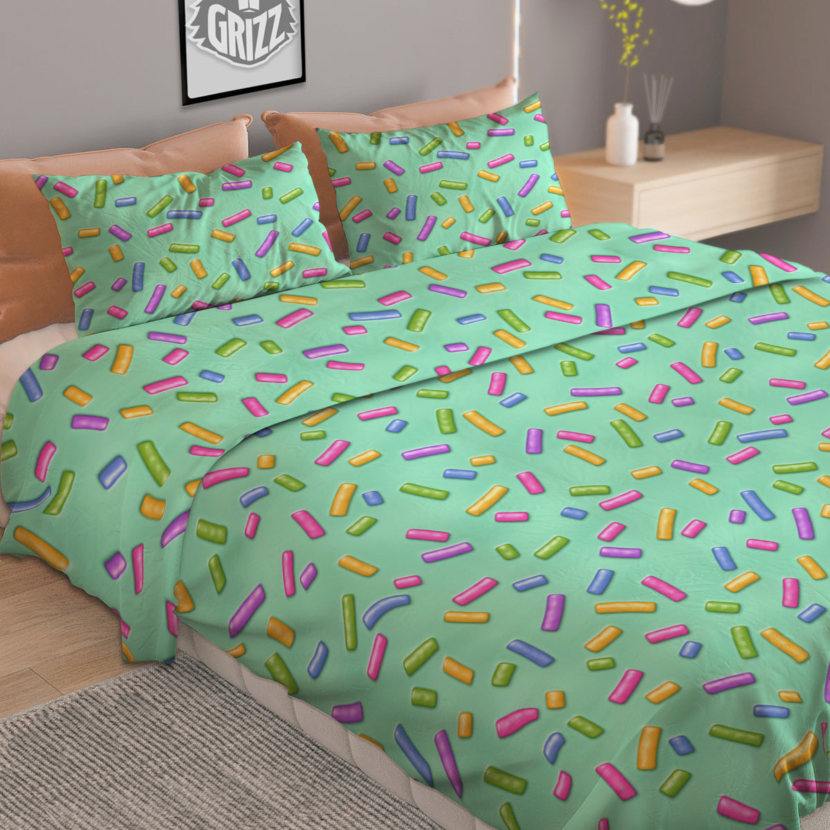 Candy Sprinkles Green Sweet Print Pattern Duvet Cover Bedding Set